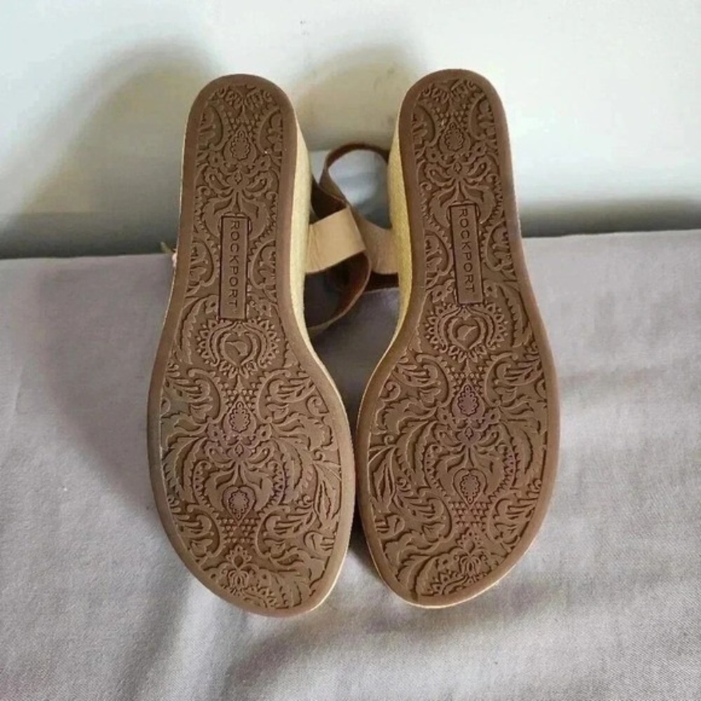 Rockport Sling Wedge Sandals Metallic Gold Beige Leather Womens 10 - Picture 6 of 6